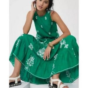 Anthropologie Green Embroidered Mitra Maxi Skirt L
